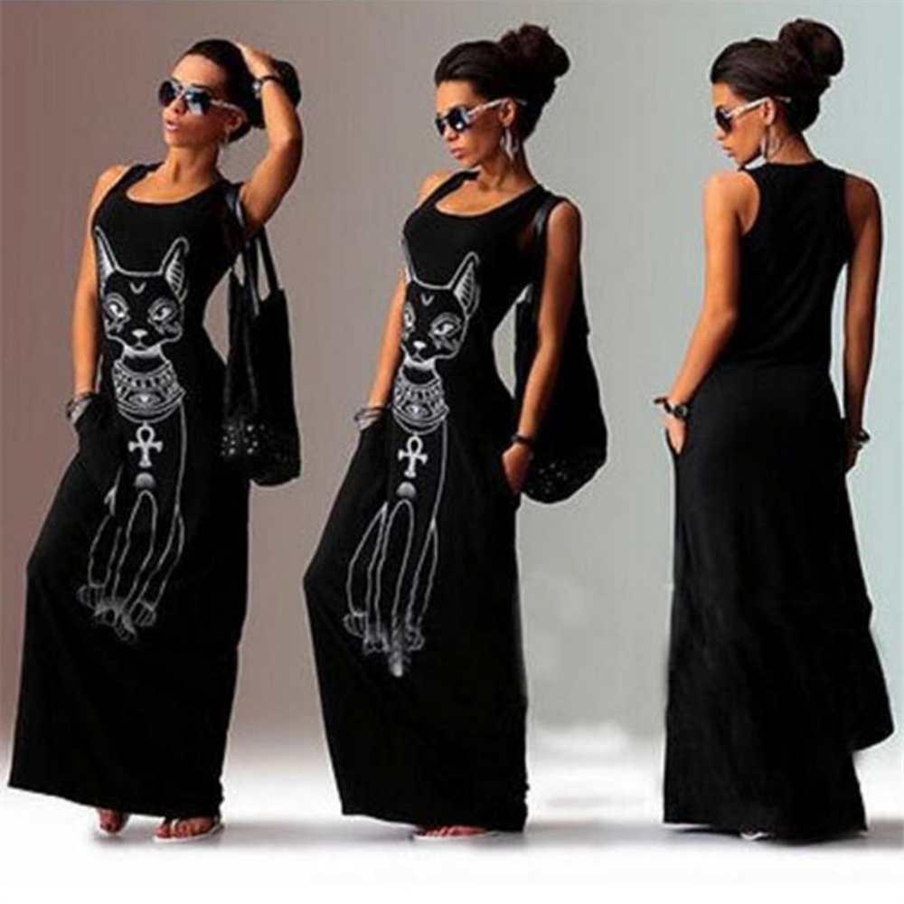 2018 Women Summer Long Maxi Dress Casual Cat